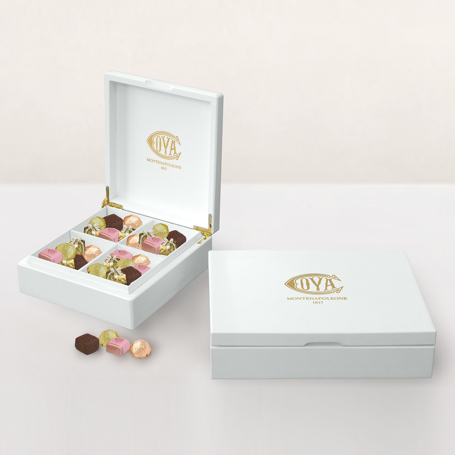 COVA confezione per cioccolatini laccata bianca
